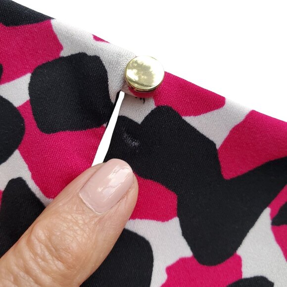 Calvin Klein Geo Print Black Magenta White Pleated Neck Sleeveless Blouse M - Picture 12 of 13